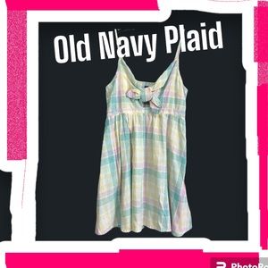 Old Navy Women's Fit & Flare Tie-Front Smocked Plaid Printed Mini Cami Dress NWT